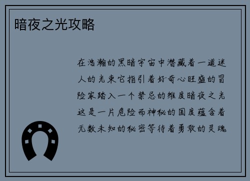 暗夜之光攻略
